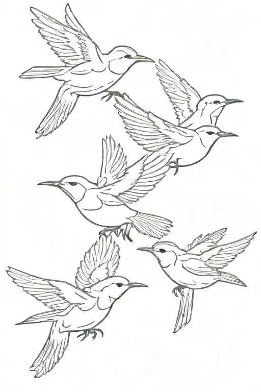 wren birds flying tattoo design idea