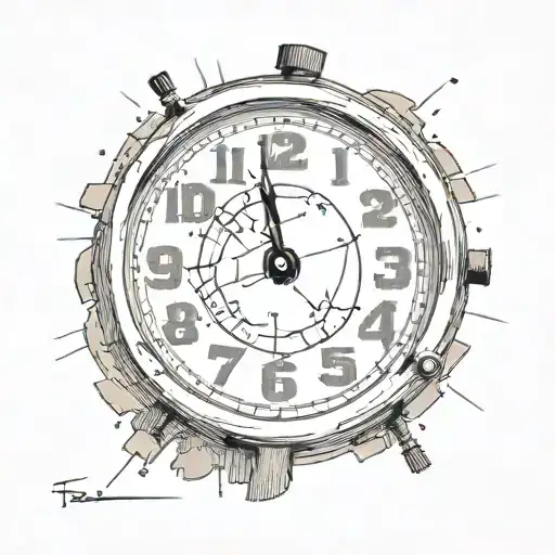A broken analog clock stuck at 4:47 with the words "because it didn't" underneath  tattoo design idea