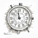 A broken analog clock stuck at 4:47 with the words "because it didn't" underneath  tattoo design idea