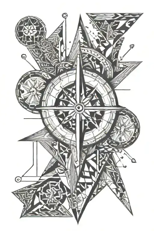 geometric arrow compass with number 23 tattoo design idea
