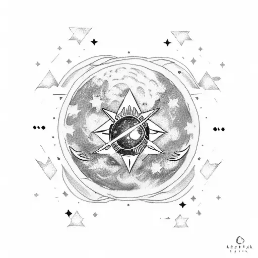 per aspera ad astra lettering tattoo with minimalist moon, star, Aries sign, and a star n tattoo design idea