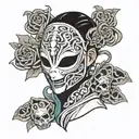 faceless, mask in hand, anime money cruelty tattoo design idea