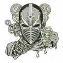 faceless, mask in hand, anime money cruelty tattoo design idea