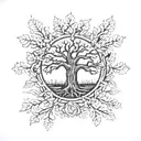 oak tree and wreath frame tattoo design idea