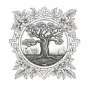 oak tree and wreath frame tattoo design idea