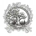 oak tree and wreath frame tattoo design idea