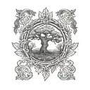 oak tree and wreath frame tattoo design idea