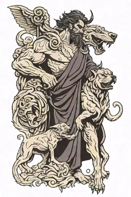 hades holding Cerberus tattoo design idea