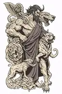 hades holding Cerberus tattoo design idea