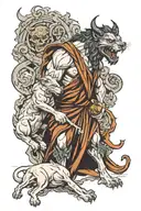 hades holding Cerberus tattoo design idea
