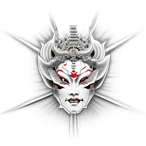 half Hannya mask woman eyes tattoo design idea
