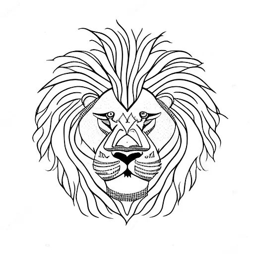 A blackwork tattoo of a lion's face with pine tree branches as its mane tattoo design idea