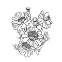 Chrystanthemum, carnation, Poppy, ASter with I love you tattoo design idea