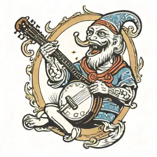 moon playing banjo smoking cigarette transforming tattoo design idea