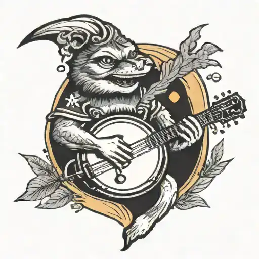 american traditional  moon playing banjo  tattoo design idea