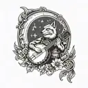 moon playing banjo tattoo design idea