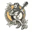 moon playing banjo tattoo design idea