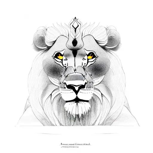 a black-and-white image of terebinth tree full with fruits and two beautiful, cute lion cubs standing in its shadow. tattoo design idea