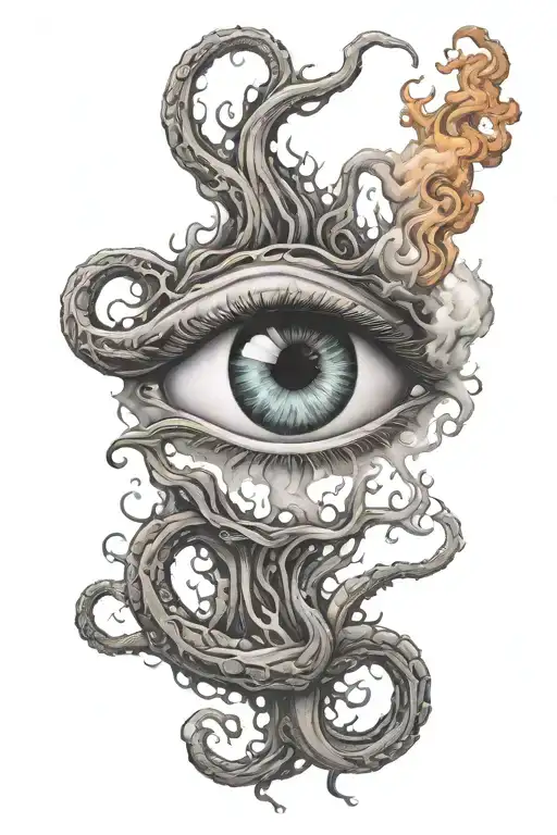 Eye in volcano smoke coming out of its tentacles tattoo design idea