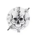 skull full of cogs and clock hands tattoo design idea
