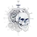 skull full of cogs and clock hands tattoo design idea