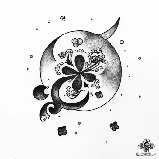 lucky clover and moon tattoo design idea