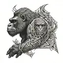 sleeve with gorilla, raven and warrior tattoo design idea
