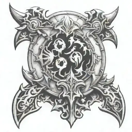 create a design with elements of world of Warcraft including a horde crest tattoo design idea
