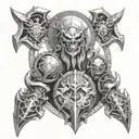 create a design with elements of world of Warcraft including a horde crest tattoo design idea