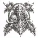 create a design with elements of world of Warcraft including a horde crest tattoo design idea