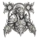 create a design with elements of world of Warcraft including a horde logo and a death knight tattoo design idea