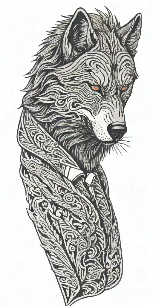  wolf head pinstripe suit tattoo design idea
