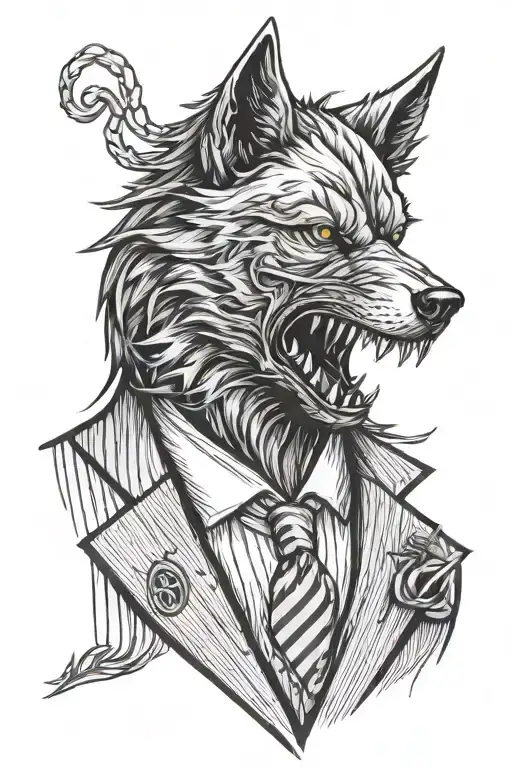  wolf head pinstripe suit tattoo design idea