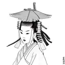 a samurai who stands behind a woman in a kimono and cuts off her head tattoo design idea