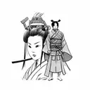 a samurai who stands behind a woman in a kimono and cuts off her head tattoo design idea