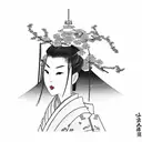 a samurai who stands behind a woman in a kimono and cuts off her head tattoo design idea