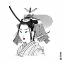 a samurai who stands behind a woman in a kimono and cuts off her head tattoo design idea