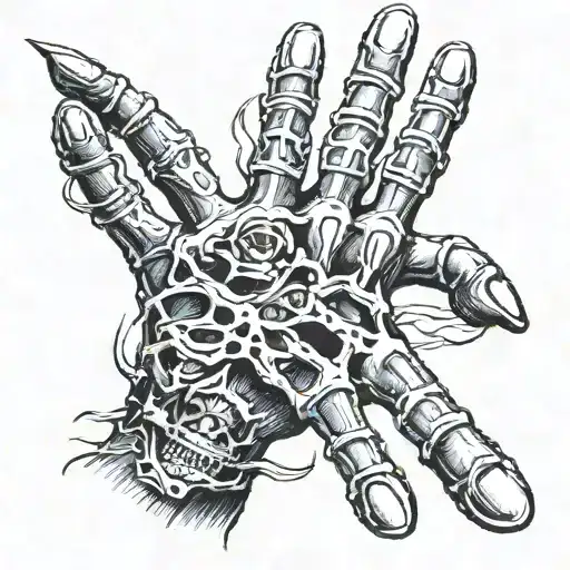 skeleton hand reaching to touch human hand reaching tattoo design idea