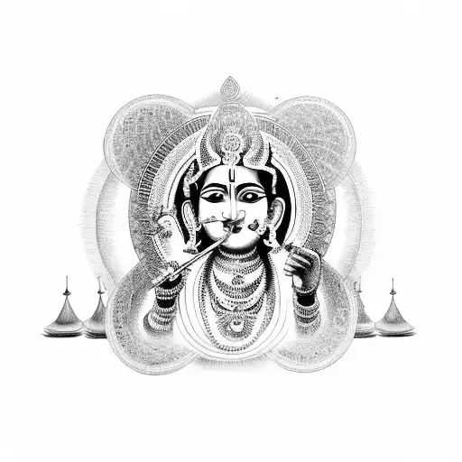 Krishna playing the flute surrounded by the seven chakras tattoo design idea