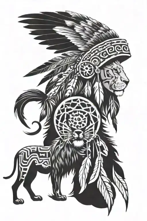 Lionhaed and Eaglehaed, Native American tattoo design idea