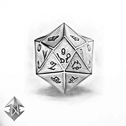 dnd dice set in motion, vertical tattoo design idea