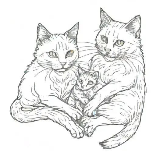 Two cats are holding a person in their paws. tattoo design idea
