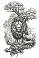 lion and mountain tattoo design idea