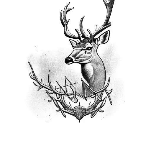 A majestic deer surrounded by fishing hooks and crosses tattoo design idea