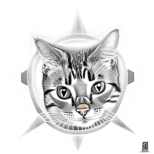 cat watching alien abduction tattoo design idea