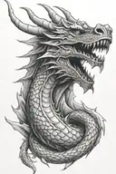 top view of a dragon head tattoo design that starts on y back and the head goes over my shoulder tattoo design idea