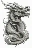 top view of a dragon head tattoo design that starts on y back and the head goes over my shoulder tattoo design idea