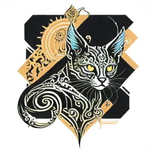 small cat with big swirly eyes and wings tattoo design idea