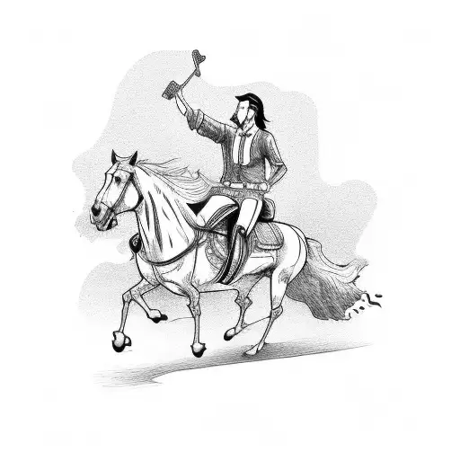 A lawyer riding a horse while playing a guitar tattoo design idea