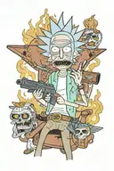 Rick from morty with an ak47 and a cigarette being consumed tattoo design idea